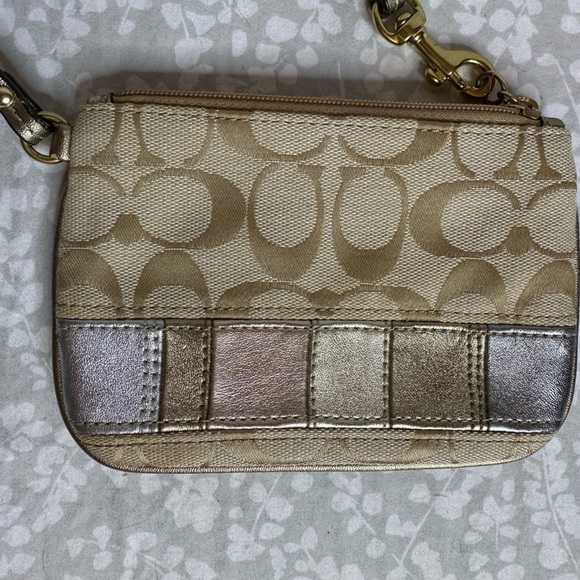 COACH multi Metallic Lstripe eather Mini Signature C Logo Wristlet Clutch - Picture 3 of 4